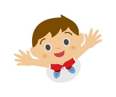 Bir çocuk gökyüzüne bakıyor (basketbol üniforması giyiyor). çizgi film illüstrasyonu.