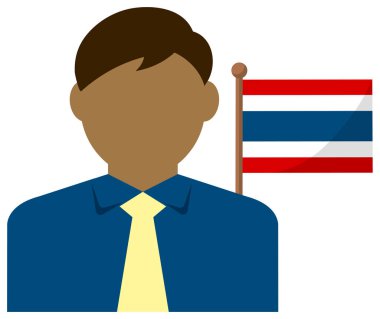 Ulusal bayraklı ve Tayland 'lı meçhul bir iş adamı. Düz vektör illüstrasyonu.