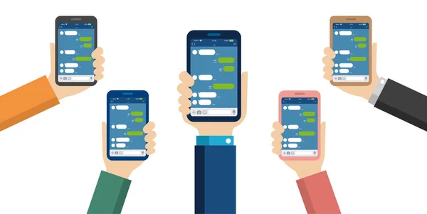 Handhållen Smartphone Vektor Banner Illustration Chatt App Sns Meddelande App — Stock vektor