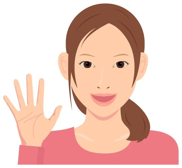 Junge Frau Vektor Illustration Oberkörper Offene Hand Mit Lächelndem Auf — Stockvektor