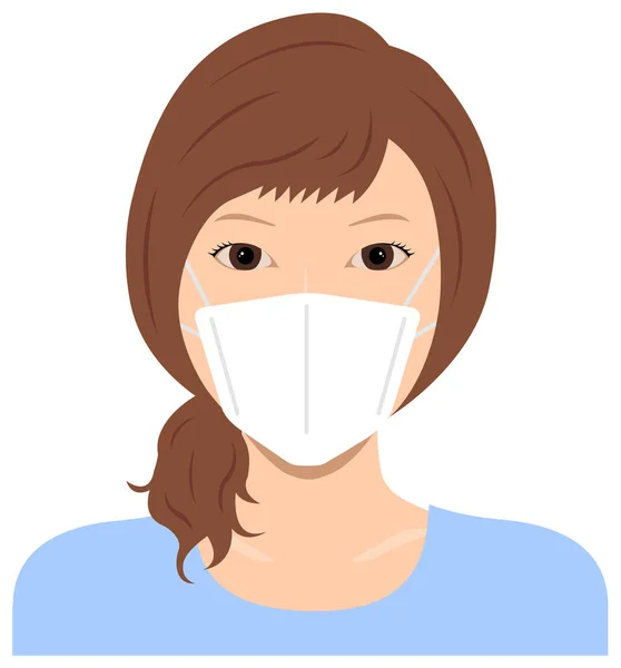 Jonge Aziatische Vrouw Bovenlichaam Met Een Masker Vector Illustratie Coronavirus — Stockvector