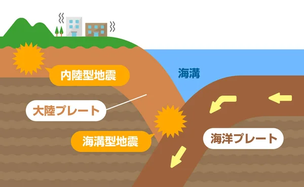 大陸地殻と海洋地殻 断面図ベクトル図 — ストックベクタ