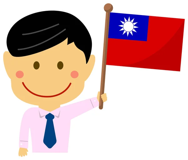 Hombre Negocios Dibujos Animados Con Banderas Nacionales Taiwán Ilustración Vectorial — Vector de stock