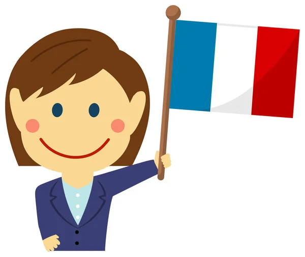 Desenhos Animados Mulher Negócios Com Bandeiras Nacionais França Flat Vetor — Vetor de Stock