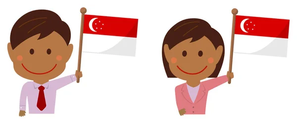 Dibujos Animados Persona Negocios Varias Razas Con Banderas Nacionales Singapur — Vector de stock