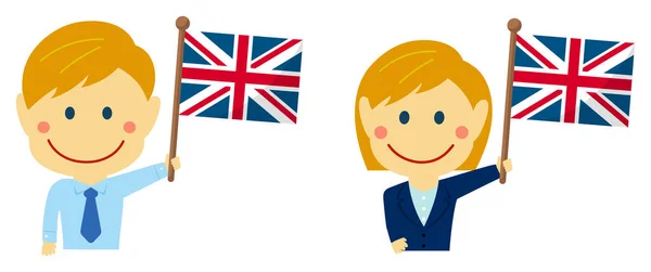 Cartoon Osoba Biznesu Różnych Ras Flagami Krajowymi Wielka Brytania Ilustracja — Wektor stockowy