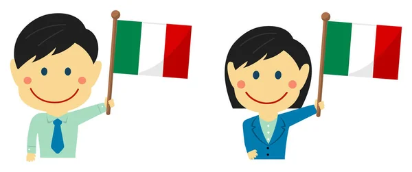 Cartoon Obchodní Osoba Různých Ras Národními Vlajkami Itálie Flat Vektorové — Stockový vektor