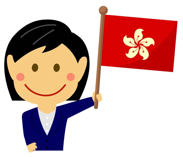 Mujer Dibujos Animados Negocios Con Banderas Nacionales Hong Kong Ilustración — Vector de stock