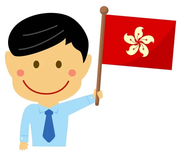 Hombre Negocios Dibujos Animados Con Banderas Nacionales Hong Kong Ilustración — Vector de stock