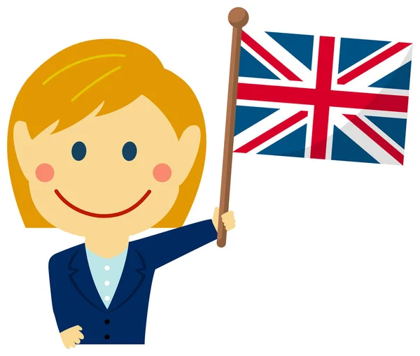 Kobieta Biznesu Kreskówek Flagami Krajowymi Wielka Brytania Ilustracja Wektora Płaskiego — Wektor stockowy