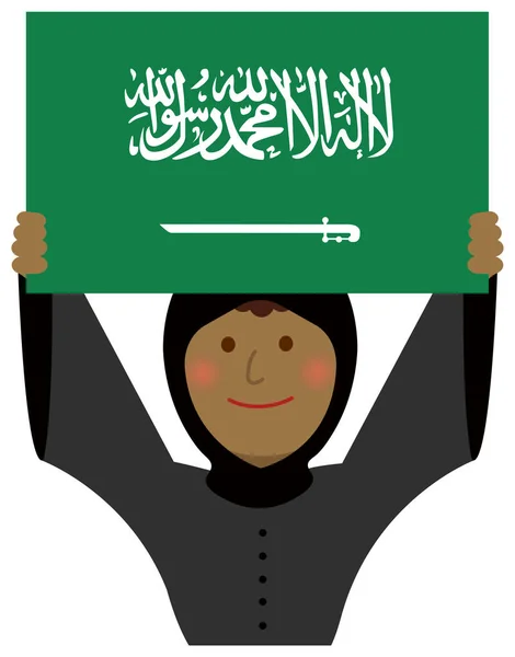 Tecknad Kvinna Med Nationella Flaggor Saudiarabien Överkroppen Platt Vektor Illustration — Stock vektor