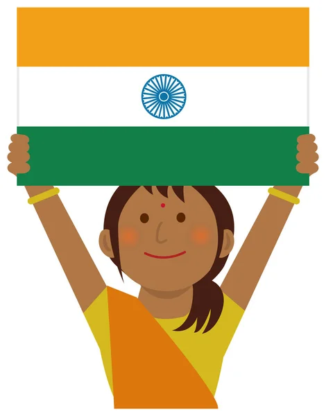 Mulher Dos Desenhos Animados Com Bandeiras Nacionais Índia Parte Superior —  Vetores de Stock