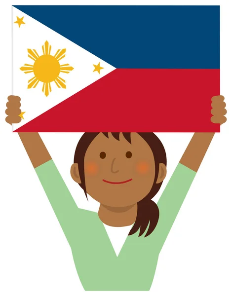 Mujer Dibujos Animados Con Banderas Nacionales Filipinas Parte Superior Del — Vector de stock
