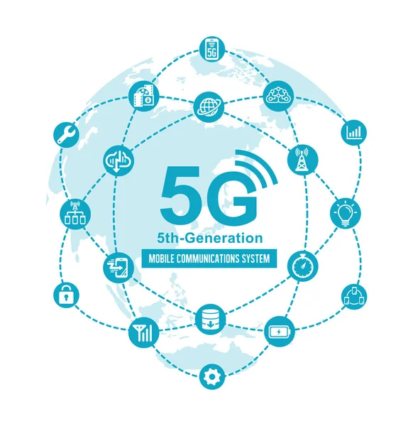5G (5. nesil yüksek hızlı mobil iletişim sistemi) düz vektör çizimi