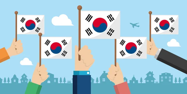 국기를 사람들 Vector Banner Illustration South Korea — 스톡 벡터