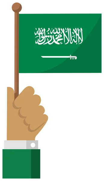 Hålla Den Nationella Flaggan Handen Platt Vektor Illustration Saudiarabien — Stock vektor