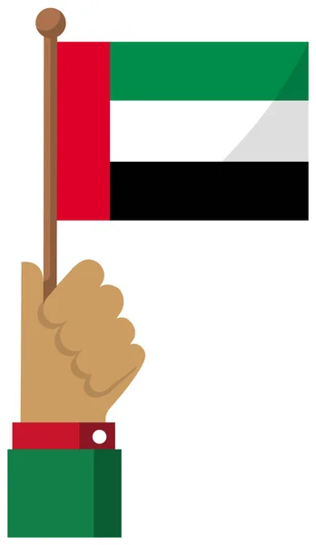 Sosteniendo Bandera Nacional Mano Ilustración Vectorial Plana Emiratos Árabes Unidos — Vector de stock