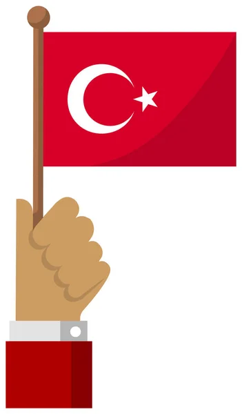 Tenendo Mano Bandiera Nazionale Illustrazione Vettoriale Piatta Turchia — Vettoriale Stock