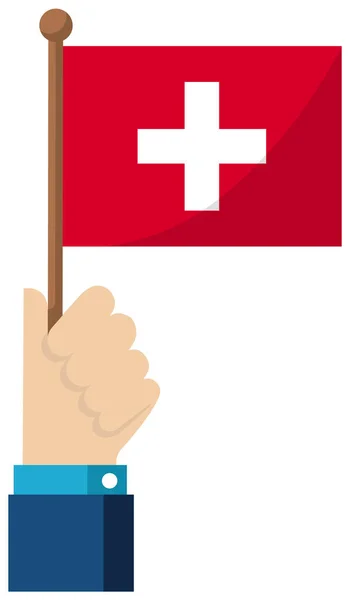Segurando Bandeira Nacional Mão Ilustração Vetorial Plana Suíça — Vetor de Stock