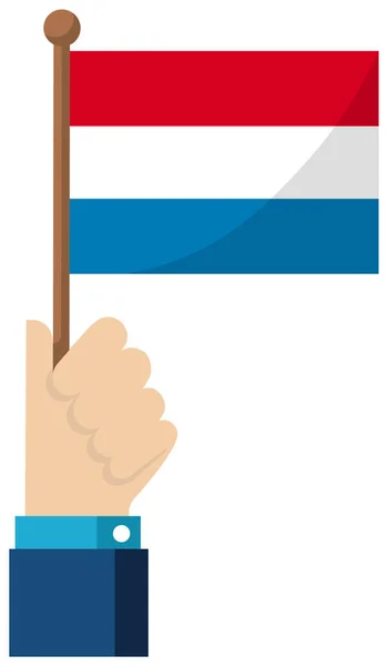 Segurando Bandeira Nacional Mão Ilustração Vetorial Plana Países Baixos — Vetor de Stock