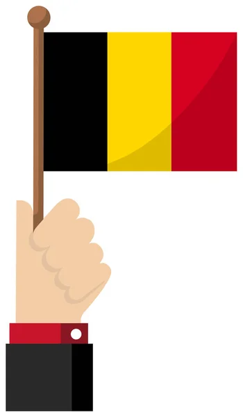 Tenendo Mano Bandiera Nazionale Illustrazione Vettoriale Piatta Belgio — Vettoriale Stock