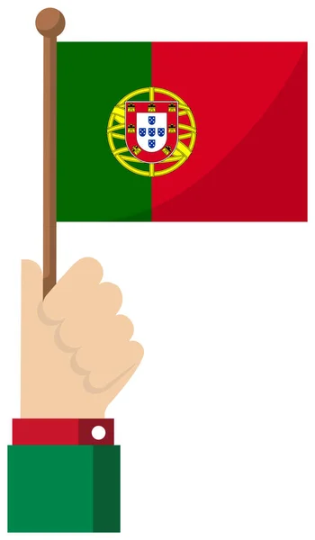 Segurando Bandeira Nacional Mão Ilustração Vetorial Plana Portugal — Vetor de Stock