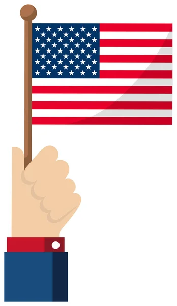Segurando Bandeira Nacional Mão Ilustração Vetorial Plana Eua América Estrelas — Vetor de Stock