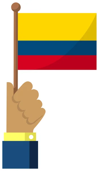 Sosteniendo Bandera Nacional Mano Ilustración Vectores Planos Columbia — Vector de stock