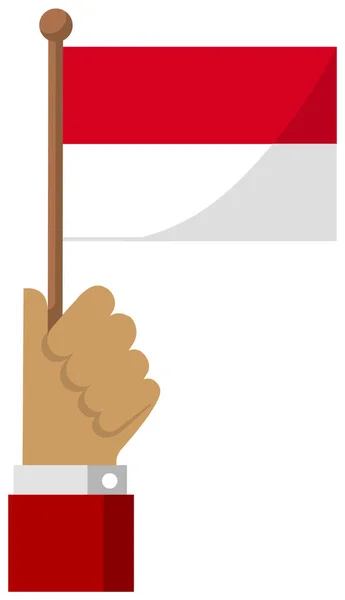 Mit Der Nationalflagge Der Hand Flache Vektorabbildung Indonesien — Stockvektor