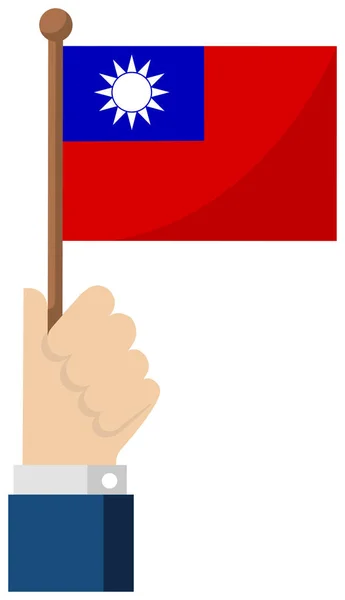 Sosteniendo Bandera Nacional Mano Ilustración Vector Plano Taiwán — Vector de stock