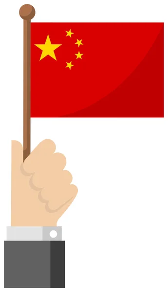 Держа Национальный Флаг Руке Плоский Вектор Иллюстрации Китай — стоковый вектор