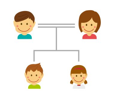 Çizgi film aile ağacı vektör çizimi (Asyalı aile / çekirdek ailesi )