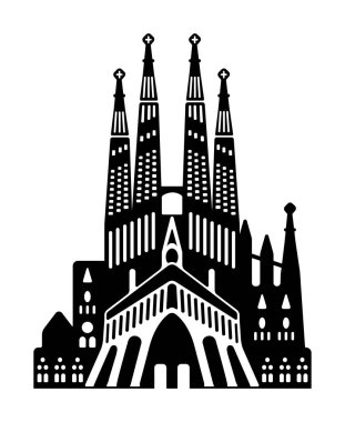 Sagrada Familia - İspanya / Dünyaca ünlü binalar tek renkli vektör çizimi.