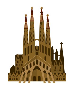 Sagrada Familia - İspanya / Dünyaca ünlü binalar vektör illüstrasyonu.