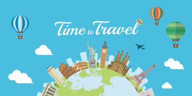 Seyahat zamanı (tatil, gezi) pankart vektör illüstrasyonuName