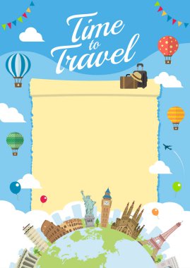 Seyahat, tatil, gezi vektörü illüstrasyonu (poster, broşür vs..