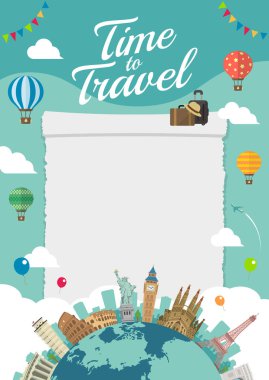 Seyahat, tatil, gezi vektörü illüstrasyonu (poster, broşür vs..