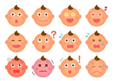 Çizgi film bebek yüz ifadesi vektör illüstrasyonu seti