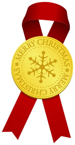 クリスマスオーナメントのための金メダル リボンベクトルイラスト メリークリスマス — ストックベクタ