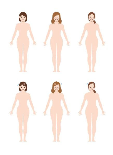 Mujer Desnuda Cuerpo Desnudo Silueta Contorno Forma Vector Ilustración Conjunto — Vector de stock