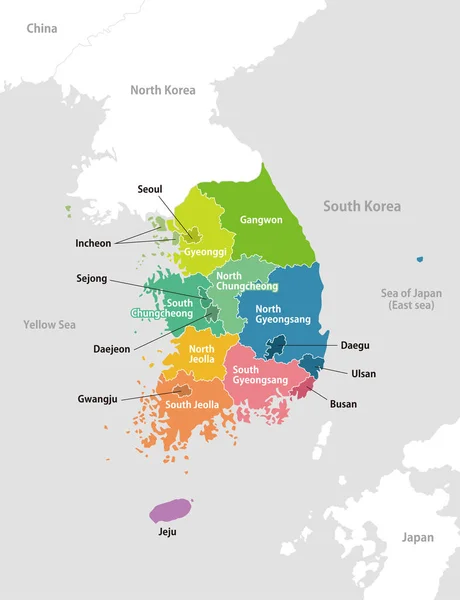 Peta Pembagian Administratif Korea Selatan - Stok Vektor