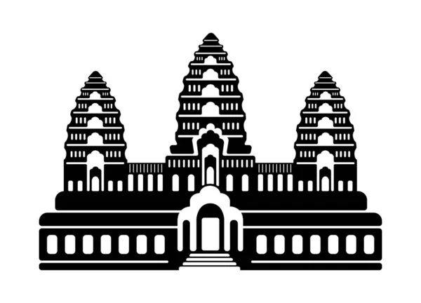 Angkor Wat Kamboja World Famous Building Monochrome Vector Illustration - Stok Vektor