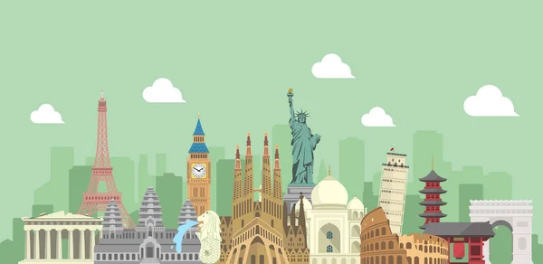 Welt Reise Vektor Banner Illustration Weltberühmte Gebäude Welterbe — Stockvektor