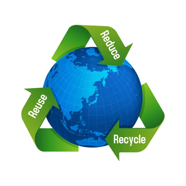 Setas Torno Ilustração Vetor Terra Reciclar Ecologia Reciclar Reutilizar Reduzir —  Vetores de Stock