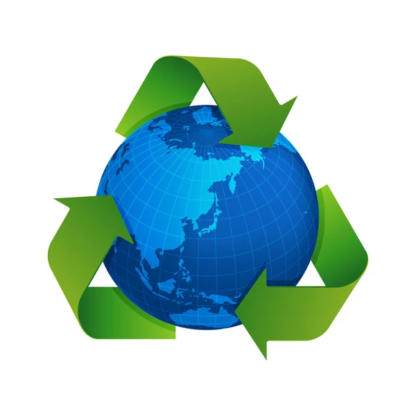 地球ベクトル図の周りの3本の矢印 リサイクル 生態系 — ストックベクタ
