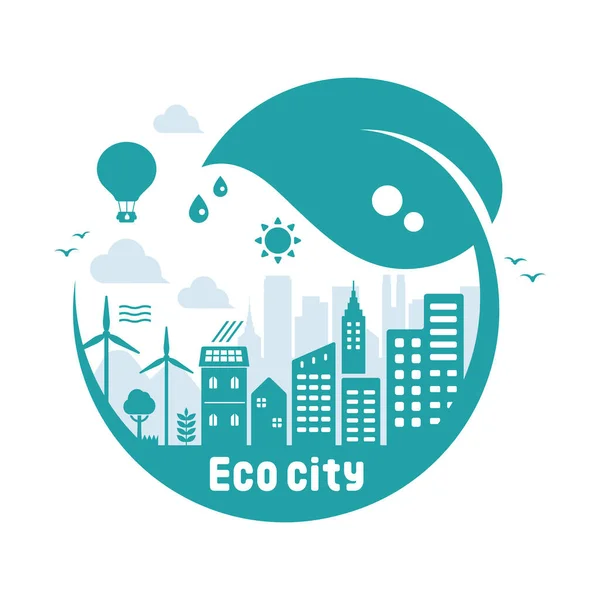 Blue Eco City Vector Illustration Concetto Ecologia Conservazione Della Natura — Vettoriale Stock