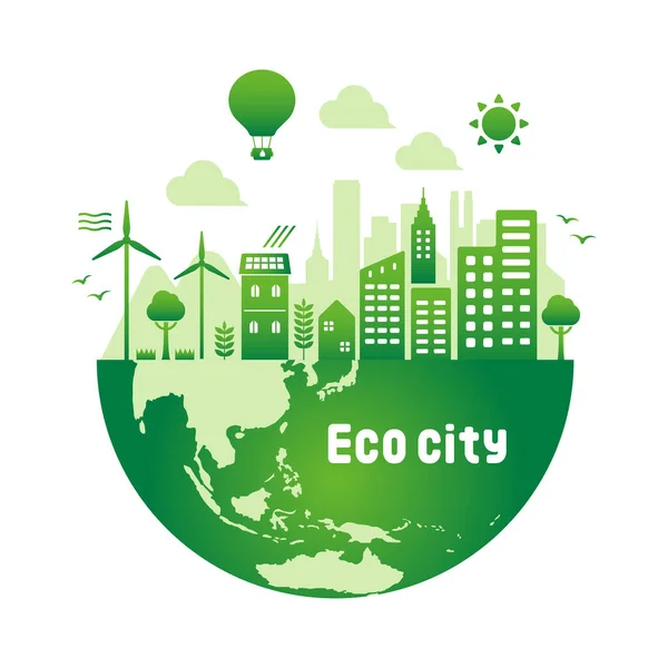 Green Eco City Vector Illustration — 스톡 벡터