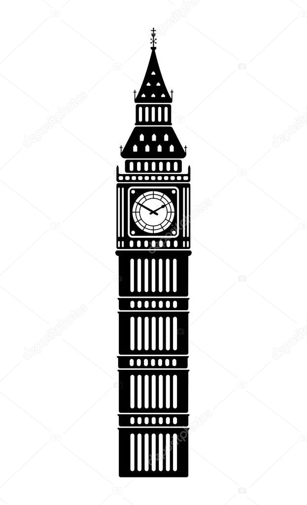 Big ben - UK, London / World famous buildings monochrome vector illustration.