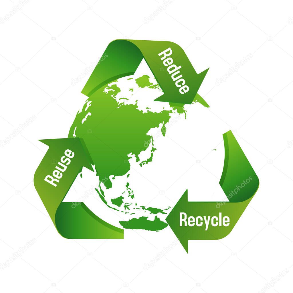 3 arrows around earth vector illustration ( recycle, ecology, 3R / recycle, reuse, reduce)