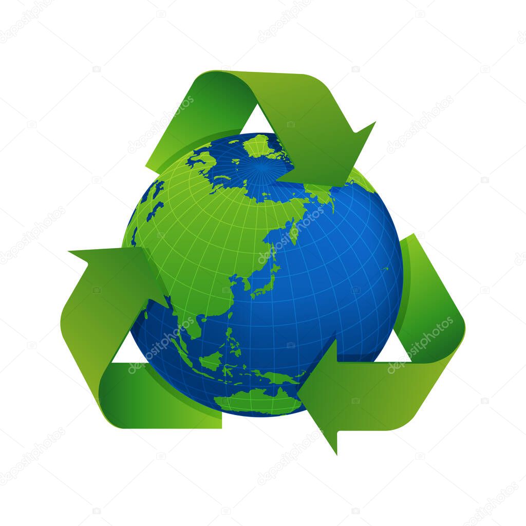3 arrows around earth vector illustration ( recycle, ecology )
